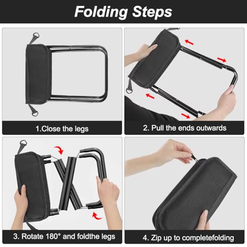 Portable Folding Stool, Folding Camping Chair with Strap and Bag, Portable Folding Stool, Lightweight Fishing Stool for Camping, Travel, Hiking and Outdoor Activities
