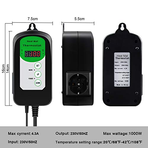 Termostato Digitale RIOGOO Per Tappetino Riscaldante - Controllo Temperatura 20-42°C, 1000W - Foto 9