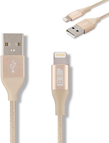 JUSTNEED Apple charging line Nylon Braided Lightning USB Cable, 3.5 Feet for iOS Devices - Gold