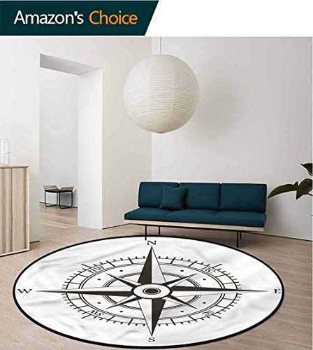 RUGSMAT Compass Modern Flannel Microfiber Non-Slip Machine Round Area Rug,Navigational Equipment Sea Carpet Door Pad for Bedroom/Living Room/Balcony/Kitchen Mat Round-55 - Thumbnail 2