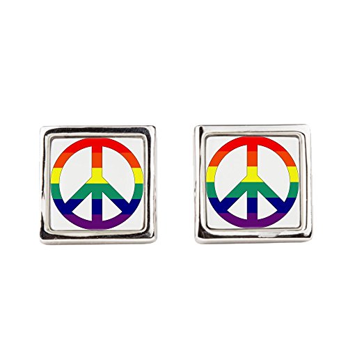 Cufflinks (Square) Rainbow Peace Symbol Sign