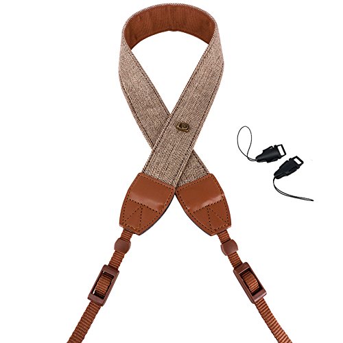 DSLR / SLR Camera Strap - Wolven Camera cotton canvas Neck Shoulder Belt Strap for Nikon Canon Samsung Pentax Sony Olympus Fujifilm Instax Polaroid Pringo - Brown