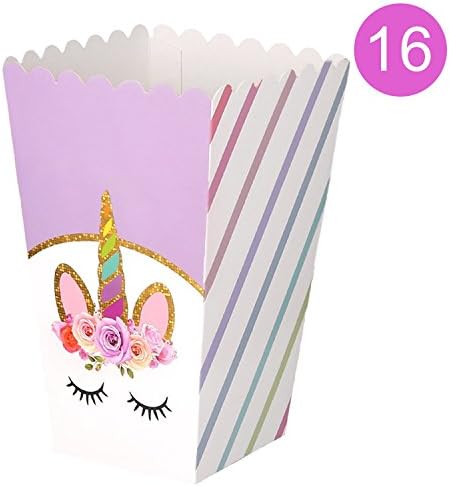 Unicorn Party Supplies Rainbow Treat Boxes for Party Favors, Popcorn, Candies, Snacks, Goodies-Gifts for Birthday Party Supplies, Baby Showers, Weddings – 16 Pack