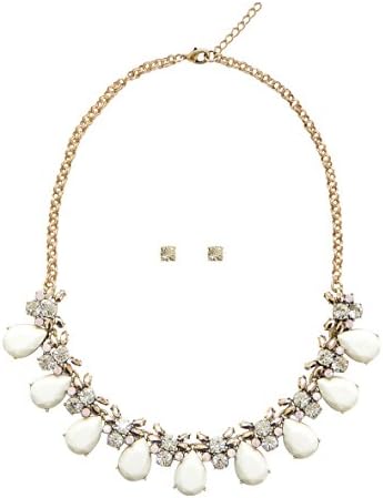 Harlow Couture 18" + 2" Extender Fashion Tear Drop/Pear Shaped Rhinestone Crystal Statement Bib Pendant Necklace &amp; Earring Set (White)