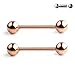 Ruifan 316L Stainless Steel Internally Threaded Tongue Nipple Shield Barbell Ring Bar Body Piercing Retainer 14G 14mm 2PCS - Rose Gold