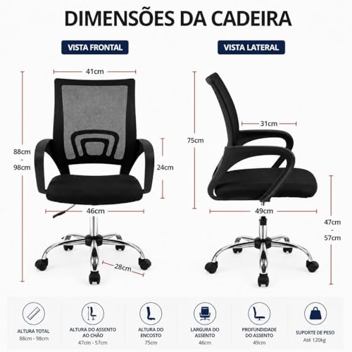 Cadeira de Escritório Ergonômica Begônia Mesh Giratória Regulável com Rodinhas Encosto Respirável para Home Office e Escritório e Estudos