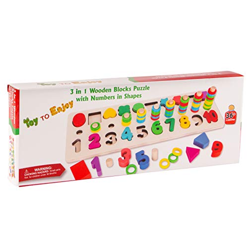 Toy To Enjoy Wooden Number Puzzle with Rings & Shapes - Stacking Montessori Sorting Toy for Early Learning - for Age 3 to 5 Kids & Toddlers - Chunky Jigsaw Pegboard - Number Learning Board Toys - Thumbnail 4