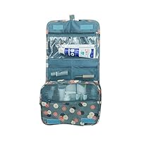 Homefami Polyester Hanging Toiletry Bag - Large Cosmetic Makeup Travel Organizer for Men & Women with Sturdy Hook Blue Flower 9.5x7.9x3.1in