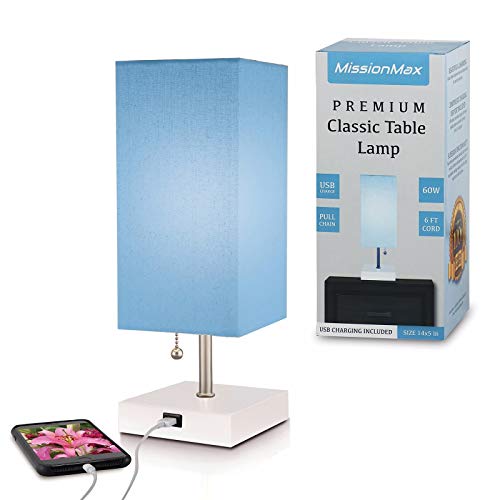 Modern Small Table Lamp w USB Quick Charging Port, Blue, Great LED Lamp, Bedside Lamp, LED Desk Lamp, Bedroom Lamps, Table Light, Nightstand Lamp, Lamps for Bedrooms, 5% Discount for Set of 2
