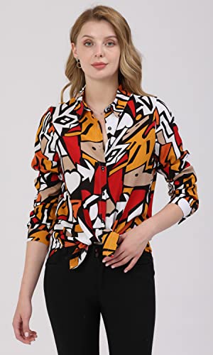 Dressy Blouses for Women Fashion, Casual Long Sleeve Button Down Shirts Tops(Mix Colors 2,Large)