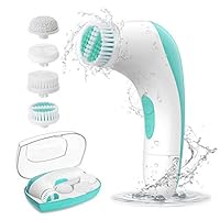 【2019 Upgraded】ETEREAUTY Facial Cleansing Brush, Waterproof Face Brush with 4 Brush Heads and a Protective Travel Case - Deep Cleansing, Gentle Exfoliating, Removing Blackhead for Face and Body, Green