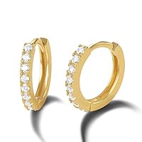 Carleen 14K Yellow Gold Plated 925 Sterling Silver Round Cut White Cubic Zirconia CZ Cute Small Tiny Mini Helix Little Thin Cartilage Huggie Dainty Hinged Hoop Earrings for Women Girls, 13mm