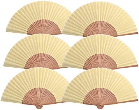 Salutto 6Pcs Folding Paper Hand Fan Bamboo Handheld Dancing Wedding Gift Party Home Office DIY Decor (H-Yellow)