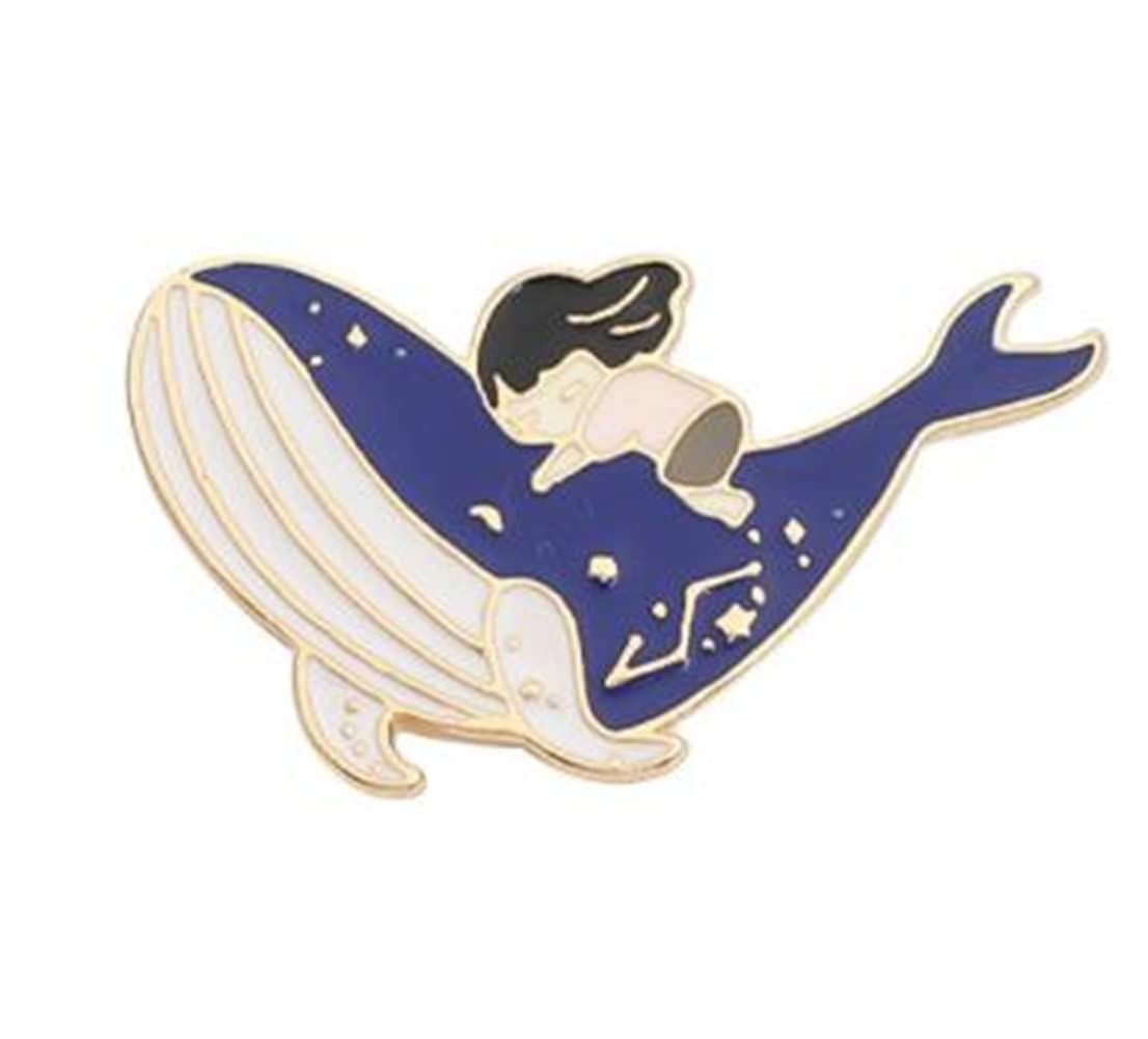 Cute Animal Enamel Brooch Pin Tells a Story of Whale and Girl Brooch Pins Enamel Metal Badges Lapel Pin Brooches Jackets Jeans Fashion Jewelry
