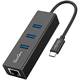 QacQoc 3-Port USB C to USB 3.0 Aluminum Portable Data Hub with 10/100/1000M Ethernet Converter Gigabit Network Adapter with Ethernet Port for MacBook Pro 2016,HP Spectre, XPS and More QC-H12E