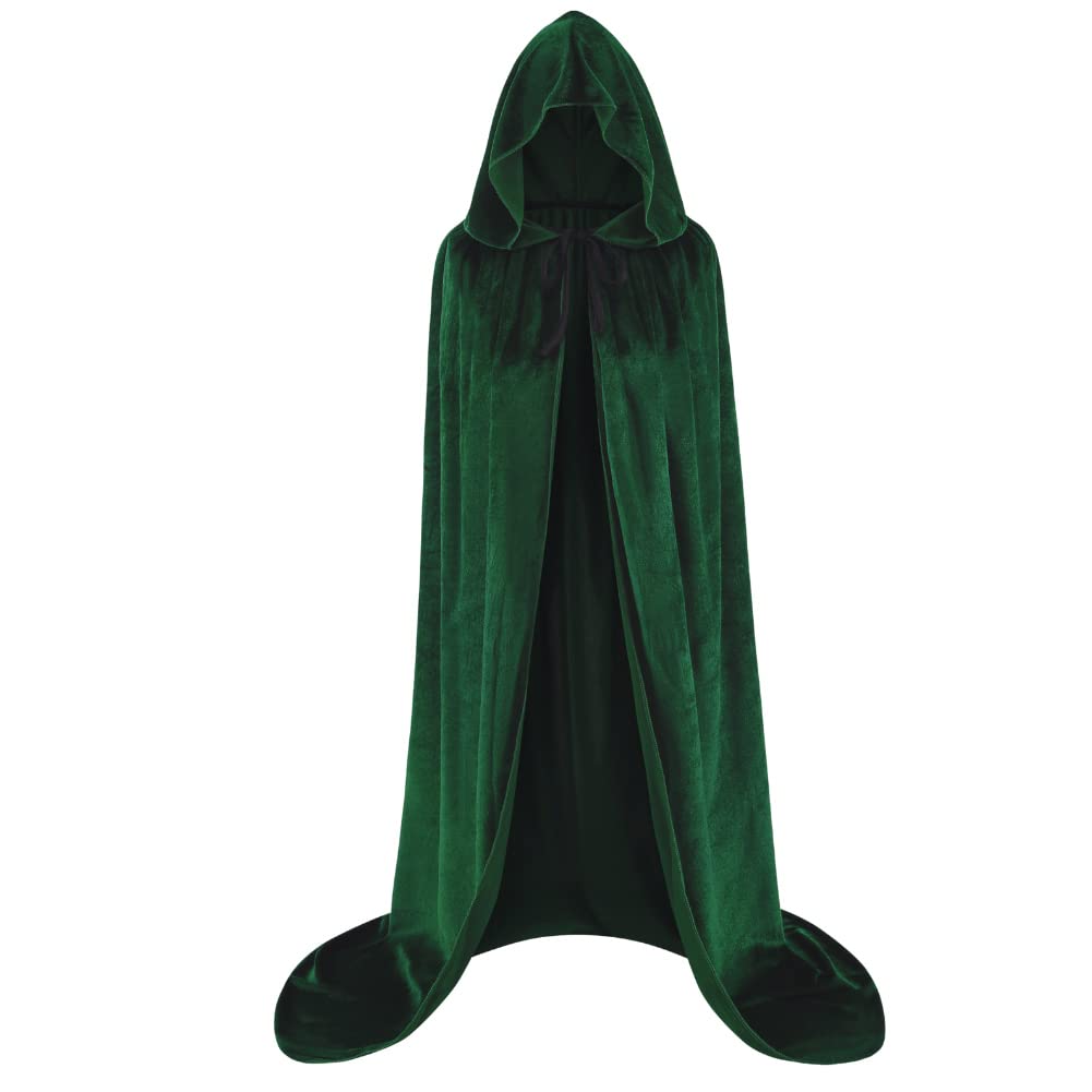 HAPNBCELE Unisex Velvet Cape Hooded Cloak, Halloween Christmas Costume Medieval Masquerade Wizard Vampire Party Fancy Dress (Green, 31.49"/80cm) — image 1