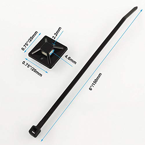 Strong Self Adhesive Wire Clips Cable Zip Tie Mounts 3/4" with 6 Inch