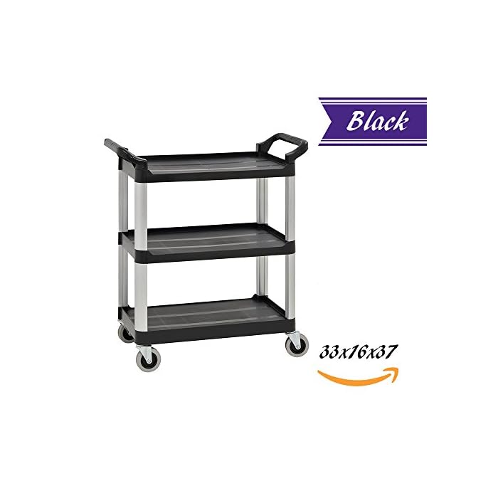 Buy 3Tier Utility Cart, Black Bus Cart 350 lbs Load with Open Shelving