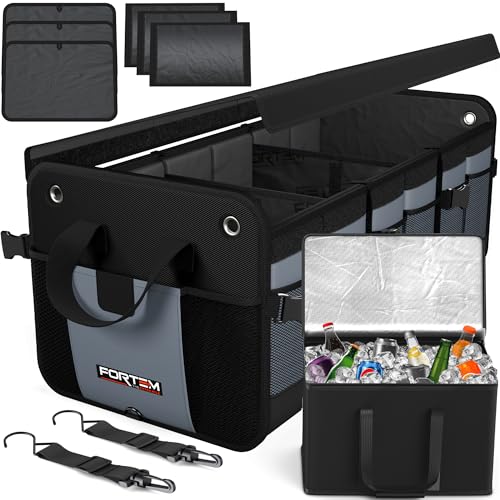 FORTEM Kofferraum Organizer, Kofferraumtasche, Zusammenklappbarer Auto Organizer Kofferraum mit Fächern, Rutschfester Boden, Verstellbare Sicherungsri