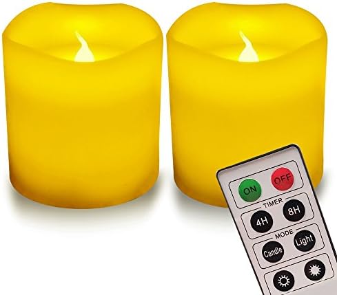 【Real Wax Timer】LED Flickering Real Wax Flameless Candles Battery Powered Pillar Candles with Remote Control and Timer for Birthday Decorations Party(H3" D3" Inches, 2 Pack)