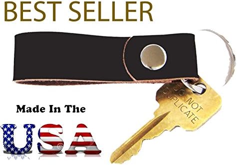 LEATHER FOB KEYCHAIN RING- MADE IN USA dark brown, full grain oiled latigo leather strap, valet car key holder, leather key fob loop, extra key chain, office gift for men or women by OVATION HOME