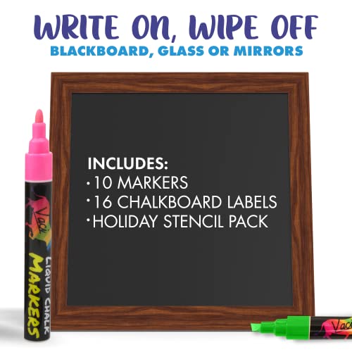 Vaci 10 Multicolored Liquid Chalk Markers Erasable, NonToxic, Water