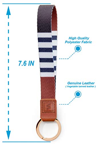 SENLLY Classic Stripes Hand Wrist Lanyard Premium Quality Wristlet Strap with Metal Clasp and Genuine Leather, for Key Chain, Camera, Cell Mobile Phone, Charms, Lightweight Items etc