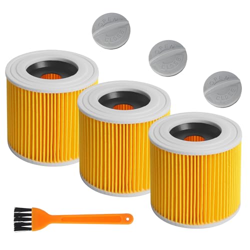 Set of 3 KäRcher Vacuum Cleaner Filters, Karcher Filter, Filter Cartridges for KäRcher Wd3 Premium WD2 MV2 MV3 WD 3P, WD 3.200, Replacement Filter for Kärcher Vacuum Cleaner 6.414-552.0/64145520