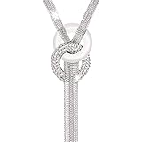 Kikole Women Rhinestone Metal Pendant Chain Statement Jewelry Long Tassel Sweater Bib Necklace Chains