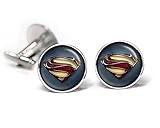 Superman Cufflinks, Man of Steel Tie Clip Tack, Justice League Jewelry, Superhero Wedding Party Jewelry, Groomsmen Gift