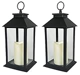 Black Decorative LED Lanterns - LED Flickering Flameless Pillar Candle with 5 Hour Timer Included - Indoor/Outdoor Lantern - Set of 2 - 13