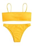 SweatyRocks Women's Sexy Bikini Set Removable Strap Wrap Padding Ribbed Swimwear Set Yellow S