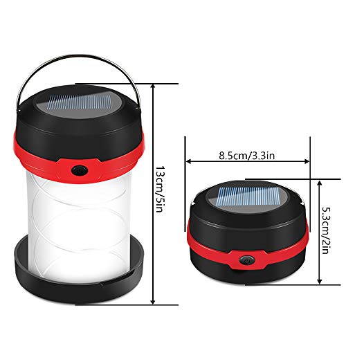 Molbory Camping Lantern Flashlight Foldable, 2 Charging Methods Solar and USB with 3 Light mods Foldable Camping lamp and Hook for Hanging for Camping, Outdoor, Hiking, Fishing, Adventure, Red
