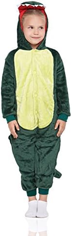 Kids Dinosaur Kigurumi Animal Pajamas Onesie Plush Onsie Dragon Cosplay Costume (Medium, Green)