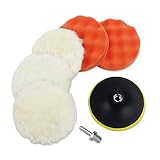 Coceca 7pcs 6 Inches Polishing Pad Kit, Sponge and Wool Polishing Pad Set with M14 Drill Adapter