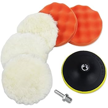 Coceca 7pcs 6 Inches Polishing Pad Kit, Sponge and Wool Polishing Pad Set with M14 Drill Adapter