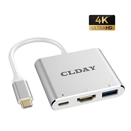 USB-C to HDMI Adapter 4K CLDAY USB Type C to HDMI Multiport AV Converter 3-in-1 with USB 3.0 Port and USB-C Fast Charging Port Compatible MacBook Pro iPad Pro 2018/ Samsung S8/ S9/ S10 Dell and more