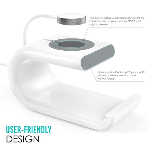 MoKo Apple Watch stand/Phone stand, Acrylic Horizontal Charging Station Dock Desk Cradle Holder for Apple Watch Series 3 2017/Series 2[38mm & 42mm], iPhone X/8/8 Plus/7/7 Plus, Galaxy Note 8, WHITE - Thumbnail 6