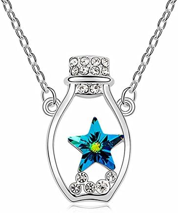 LOLOMODA Silver Wine Glass pendant Necklace With Swarovski Austrian Crystal for women girls (Blue)
