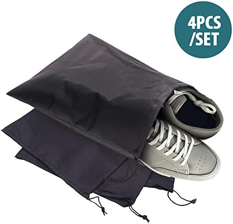 Travel Shoe Bags | 4pcs 11.8x15.8" Waterproof Nylon Drawstring Shoes Bag for Footwear Dress Shoes Sneakers Slippers | Portable Space Saving Traveling Shoe Tote Sleeve Storage | Black | 1563