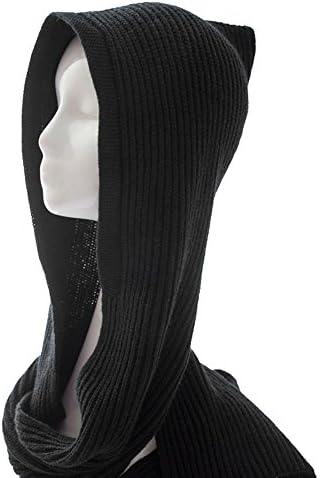 Mural Art Adult Women Winter Knit Hoodie Scarf Hat Pullover Headscarf Hoodie Hat Neck Warmer (Black)