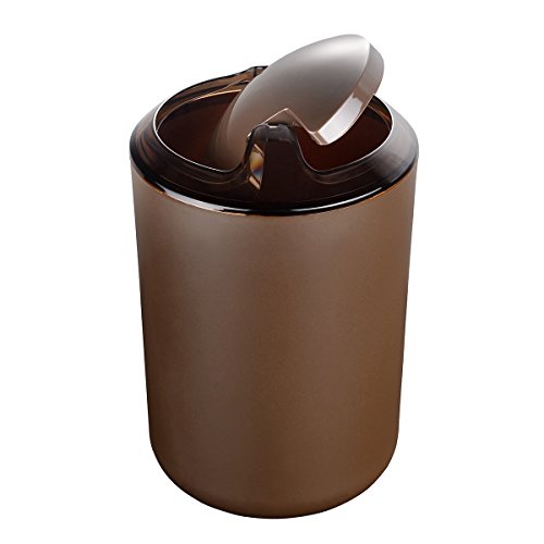 Zuvo 6 Pcs Plastic Bathroom Accessory Set Luxury Bath Accessories Bath Set Lotion Bottles, Toothbrush Holder, Tooth Mug, Soap Dish, Toilet Brush, Trash Can, Rubbish Bin (Brown)