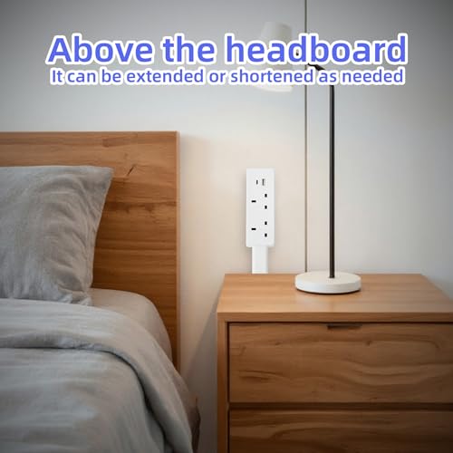 Electrical Outlet Extender Stick, Features USB-A, USB-C and 2 AC Outlets, Extends 18"-28", Rotates 180° Access Hard-to-Reach Outlets, Wall Plug Power Socket Expander Nightstands, Sofa, Desks and More