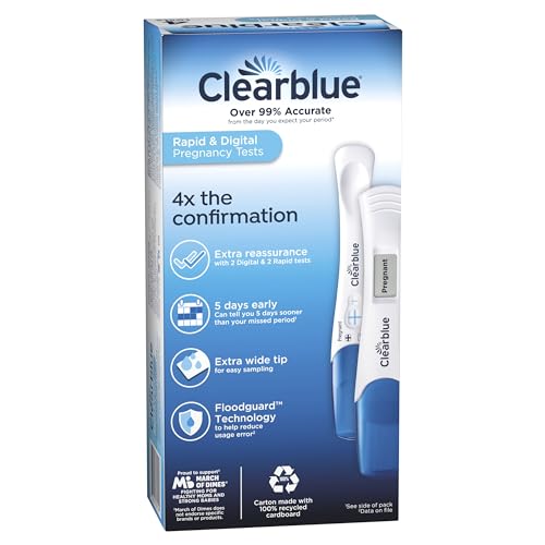 CLEARBLUE PREGNANCY TEST COMBO PACK, 4CT – DIGITAL WITH SMART COUNTDOWN & RAPID DETECTION – VALUE PACK