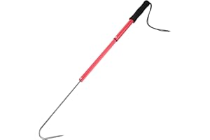 MOBUTOFU Adjustable Stainless Steel Telescopic Fish Hook with Red Rubber Handle for Offshore and Ice Fishing