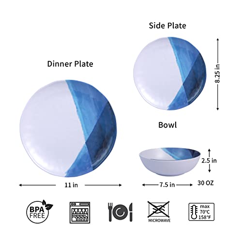 Melamine Plates and Bowls Set 12pcs Dinnerware Dishes Set for 4