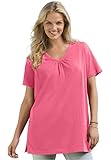 Women's Plus Size Top In Tunic Length, The Perfect Cotton V-Neck With Shirring