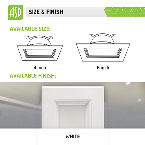 ASD 4 Inch Square Recessed LED Can Light Dimmable, Baffle Trim, 9W (40W Replace), 600Lm, CRI 90