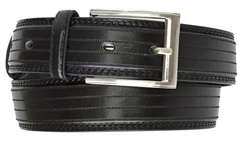 Black Striped Leather Nickle Buckle Dress Belt Mens Belt by Marshal