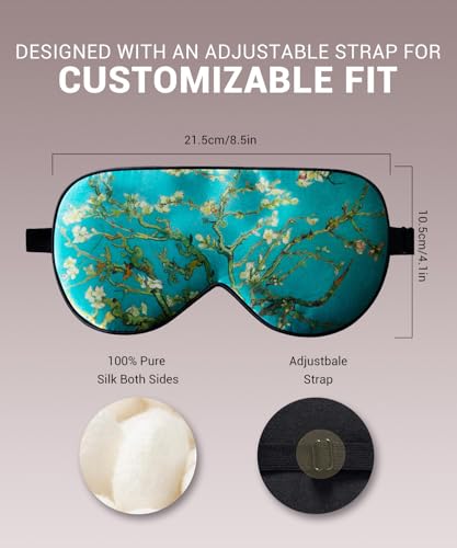 LaCourse 100% Grade 6A Mulberry Silk Sleep Eye Mask for Sleeping - Dual-Sided Natural Silk, Adjustable Strap, Breathable & Ultra-Soft, Gentle on Skin, Green-Flower